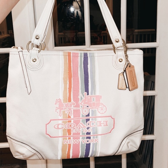 Authentic Coach Rainbow Stripe Sequin Tote - Picture 2 of 11